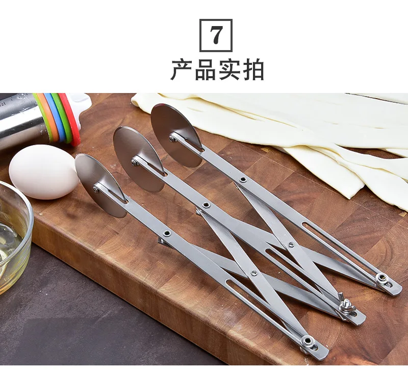 Description Picture 5 of item3/5/7 Wheels Cutter Dough Divider Side Pasta Knife Flexible Roller Blade Pizza Pastry Peeler Stainless Steel Bakeware Tools