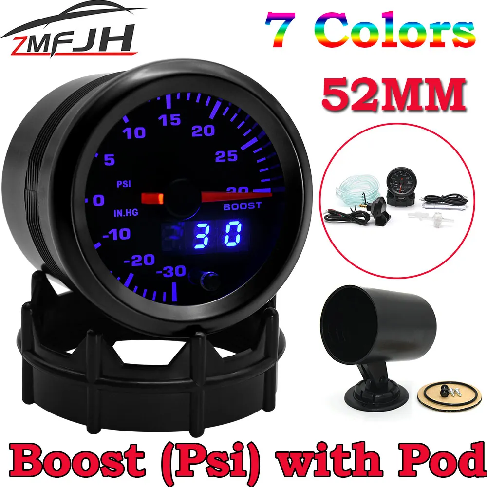 Jauge De Boost Numérique 52 Mm 0-30 PSI - Affichage 7 Couleurs - Pour Turbo - Style Racing