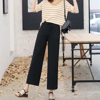 Pantalon large à longueur de rinçage pour femme, décontracté, couleur unie, taille élastique, adt Ice, printemps, été 4