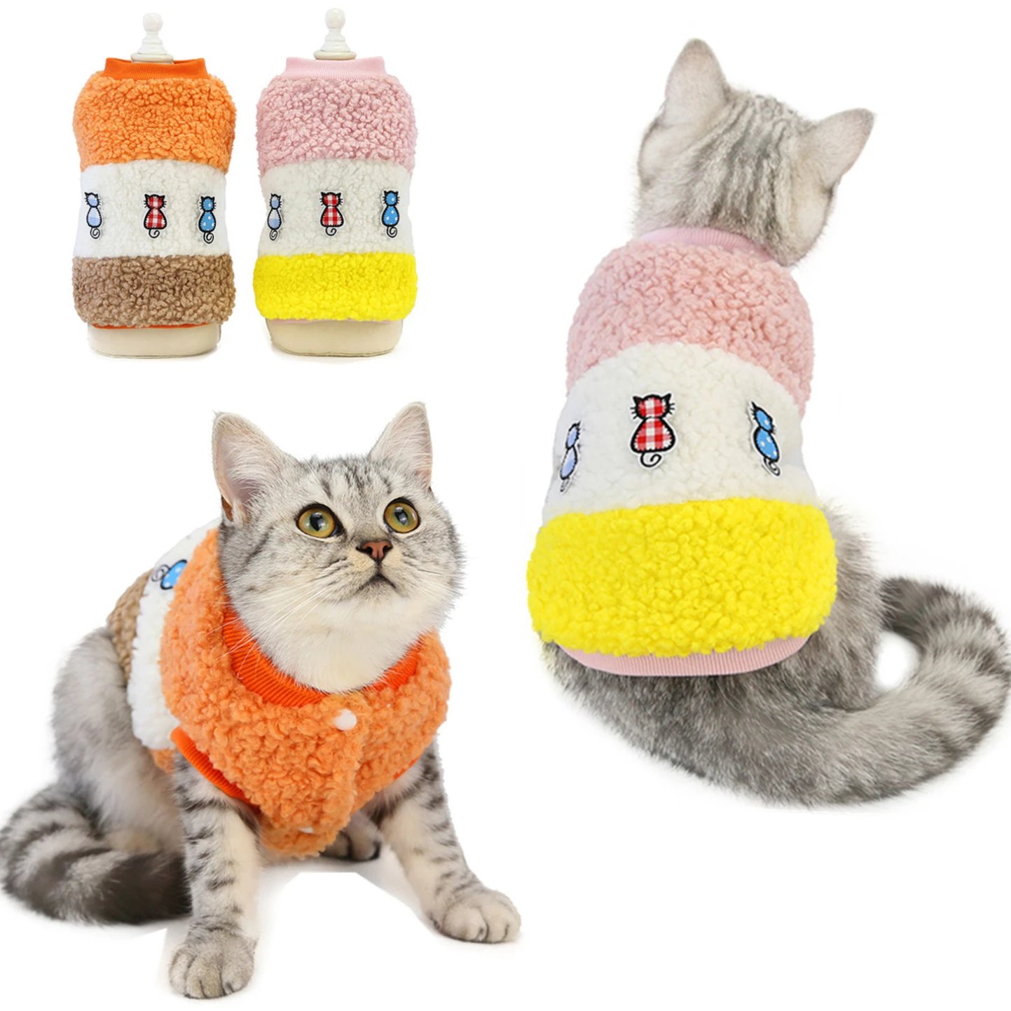 

Pet Cat Clothes Autumn and Winter New Stitching Cotton Vest Pet Clothing Autumn and Winter Thickened Fleece