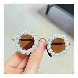 Elegant Pearl Studded Pet Sunglasses - Fashion Accessories for Small Dogs and Cats Photoshoots (Brown with pearl)