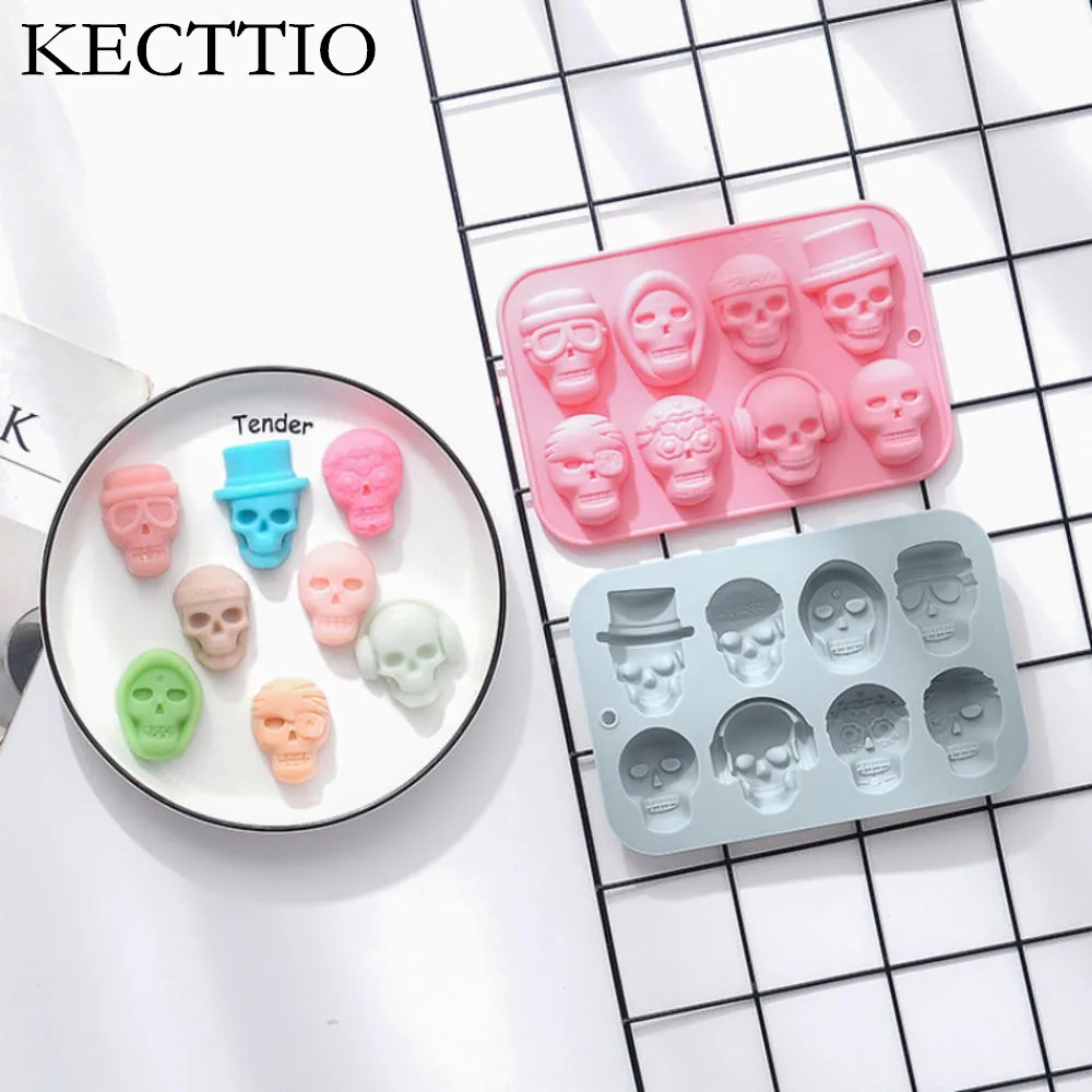 

Halloween Silicone Mold 8 -hole Skull Modeling DIY Chocolate Candy Baking Cake Decoration Accessories Ice Pieces Dripping Mold