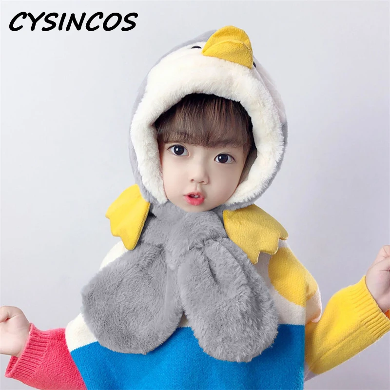 

Cartoon Baby Hat With Scarf Warm Baby Plush Ear Protect Cap Xmas Antlers/Yellow Duck Earflap Hood Scarves Ear Neck Caps