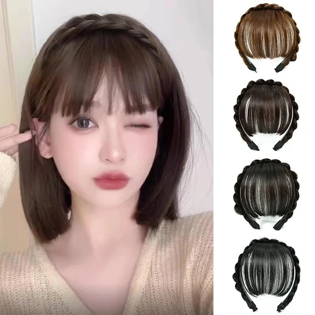 Peluca con flequillo de aire para mujer, aro de Pelo trenzado, todo en uno, Frente Natural, parte superior, reemplazo de cabello falso, diadema de parche - Imagen 2