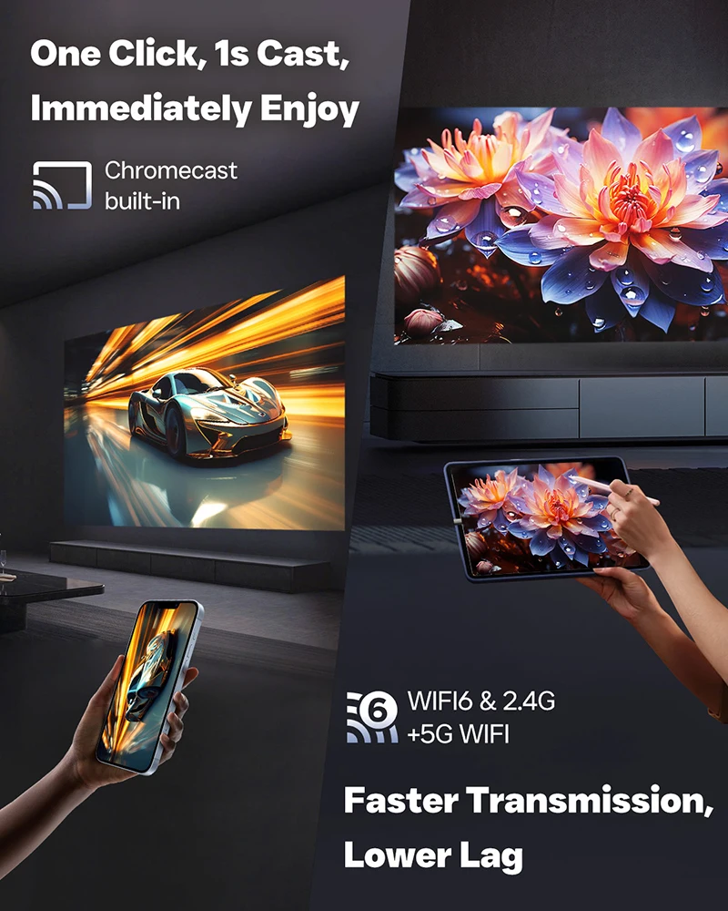 [Built in Netflix&Google Play]4K Ultra HD Smart Beam Projectors with Laser Experience Home Theater Projector Wifi 6 Bluetooth5.2