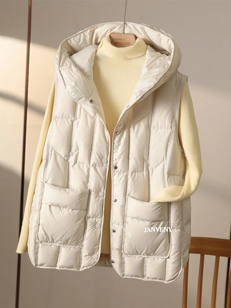 Janveny 2025 New Fashion Women Hooded Down Sleeveless Vest Women