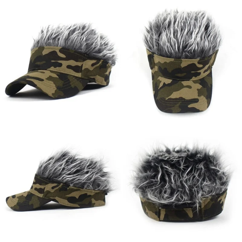 Men Baseball Cap With Spiked Hairs Wig Unisex Fake Wigs Hip Hop Sunhat Outdoor Camouflage Printed Jungle Cycling Sunshade Visors 5