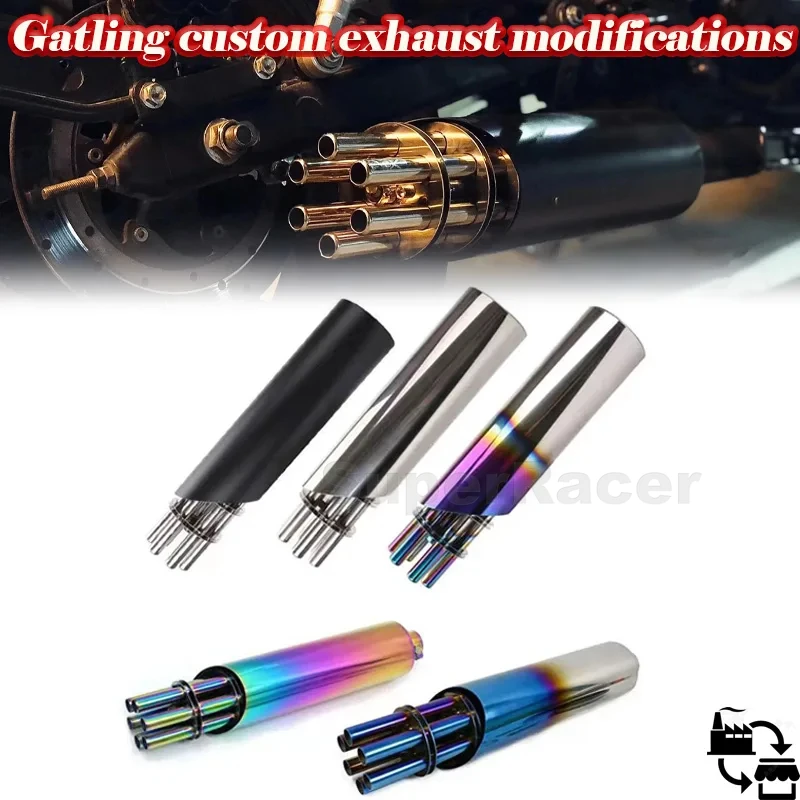 

Motorcycle Exhasut Muffler Fried Street Gatling Gun Style Stainless Steel Exhaust Pipe for Dirt Pit Bike ATV Scooter Street Bike