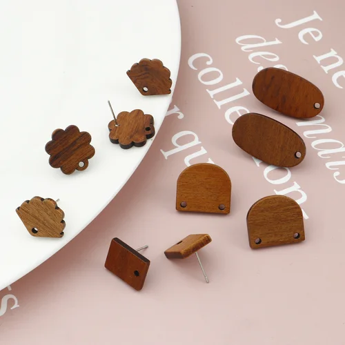 여성용 패션 우드 기하학 라운드 플라워 스터드 귀걸이, DIY 귀걸이, 쥬얼리 선물 액세서리, 브라운 루프, 10PCs 4
