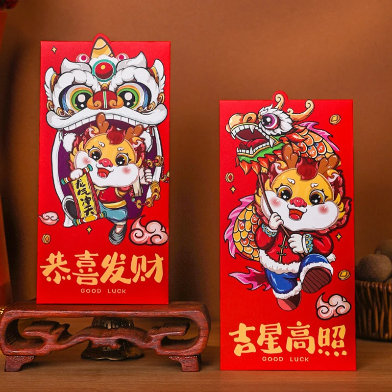 

6PCS Chinese New Year Red Envelopes Dragon Year Hongbao Spring Festival Lucky Money Bags Spring Festival Cartoon Red Envelopes