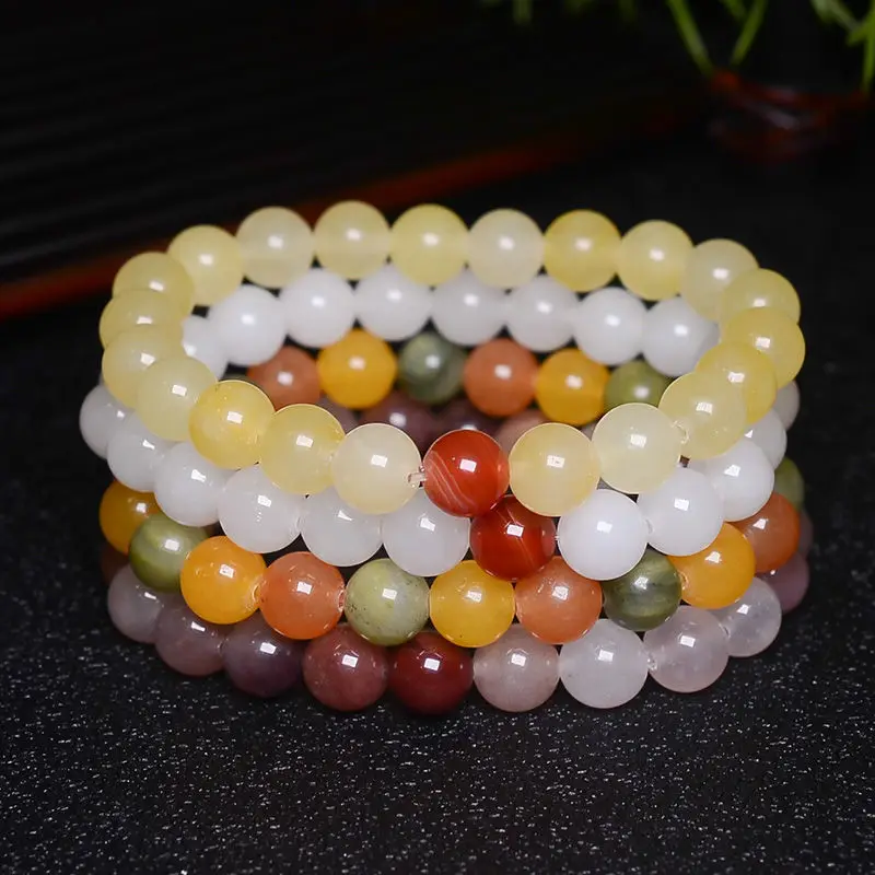 

Natural Hetian Golden Silk Jade Colorful Spacer DIY Handmade Round Beads Bracelet Jade-Beaded Bangles Handring Jewelry