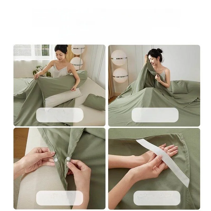 순면 호텔 더티백 침낭 여행용 침대 시트 더블 성인 이불 커버 일체형 재사용 가능 야외 캠핑 장비