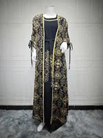 Eid Muslim Abayas for Women Party 2 Piece Set Embroidery Cardigan Robe Lace Up Dress Morocco Kaftan Islam Ramadan Dubai Vestidos 6