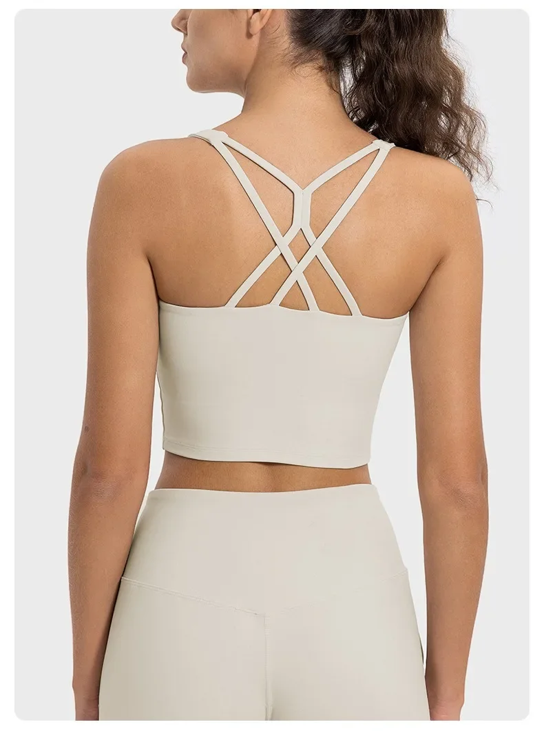 Buttery Soft Strappy Back Sports Bras Padded Crisscross Backless U-neck Cropped Yoga Bras Workout Clothes for Women Gym Tank Top