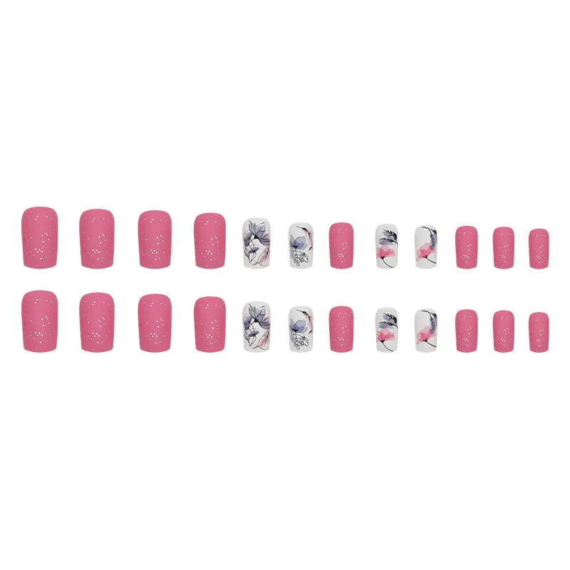 Nail Polish 24 Pcs Press on Nails Pink Gradient Nail polish Glossy Artificial Finger Manicure Reusable False Nails Women
