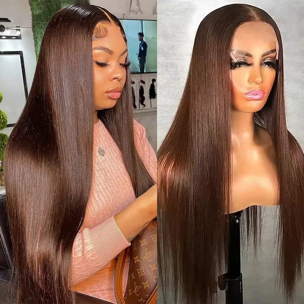 MIA| LONG 40” STRAIGHT BROWN LACE FRONT WIG 40 Inch 13x6 HD Lace Real Human Hair Wigs Glueless High  main image 4