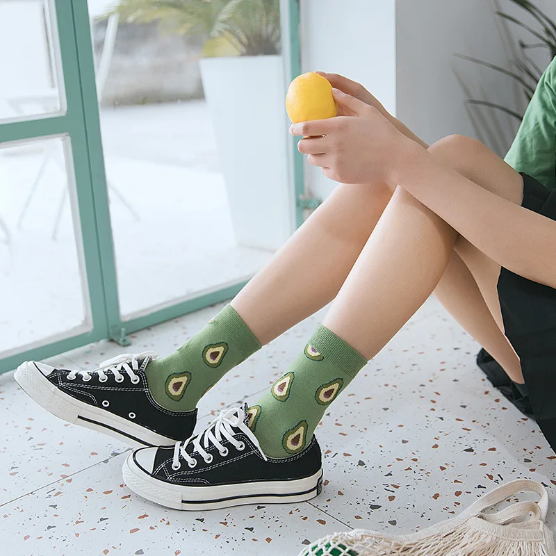 Hot Sale Colorful Women\'s Cotton Crew Socks Funny Banana peach watermelon fruit Pattern Creative Ladies Novelty Sock For Gifts
