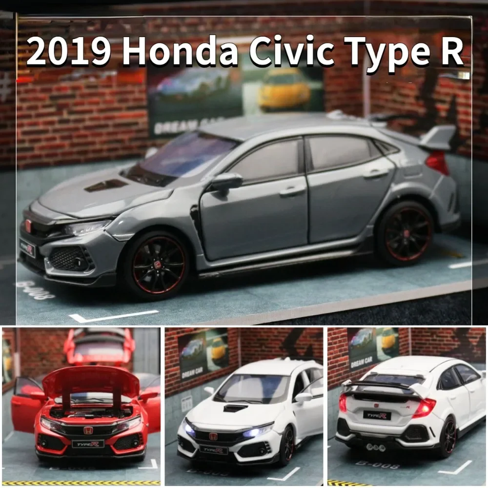 1/32 масштаб 2019 Honda Civic Тип R металлические отлитые игрушки, модель автомобиля из сплава с высокой степенью имитации со звуком, искусственный спортивный автомобиль для взрослых, подарок