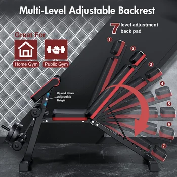 Adjustable Weight Bench 7-Level Foldable with Extended Headrest Leg Extension Incline Decline Bench 770 lbs Full-Body Strength 6