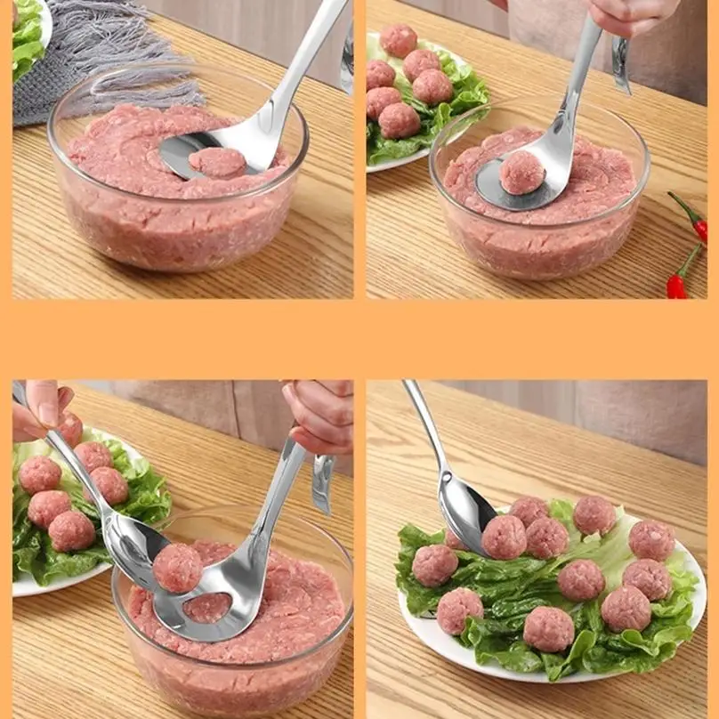 1 Pcs Maker Spoon Meat Baller With Elliptical Leakage Hole Stainless Steel Meat Ball Mold Kitchen Gadget Meat Tools