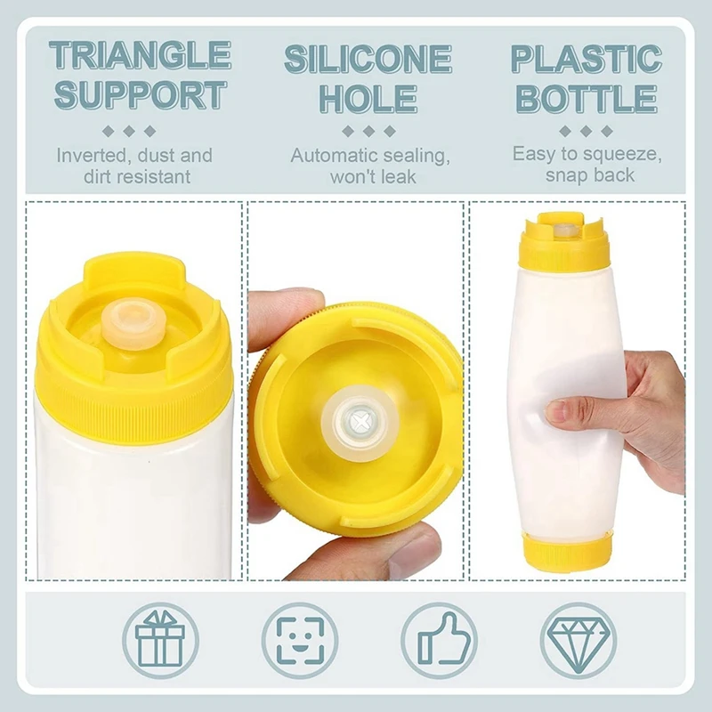 9X 16Oz Inverted Plastic Squeeze Bottles, Refillable Tip Large Valve Dispenser Condiment Squeeze Bottle