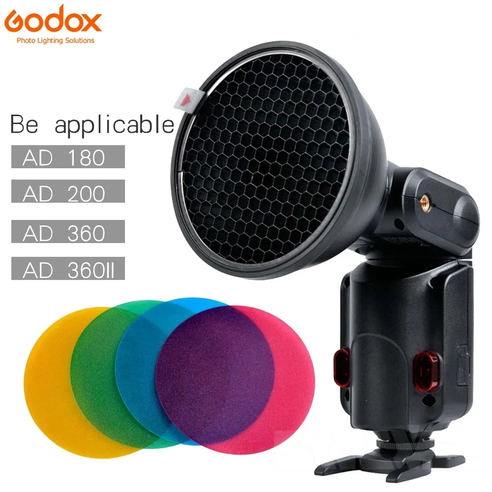 Godox AK-R1 Snoot Color Filter Honeycomb Reflector Diffuser For Godox AD200 And H200R