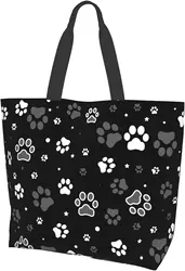 Dog Paw Tote Bag for Women Large Paw Print Bags Portable Beach Bag Reusable Grocery Bags Waterproof Shoulder Handbag
