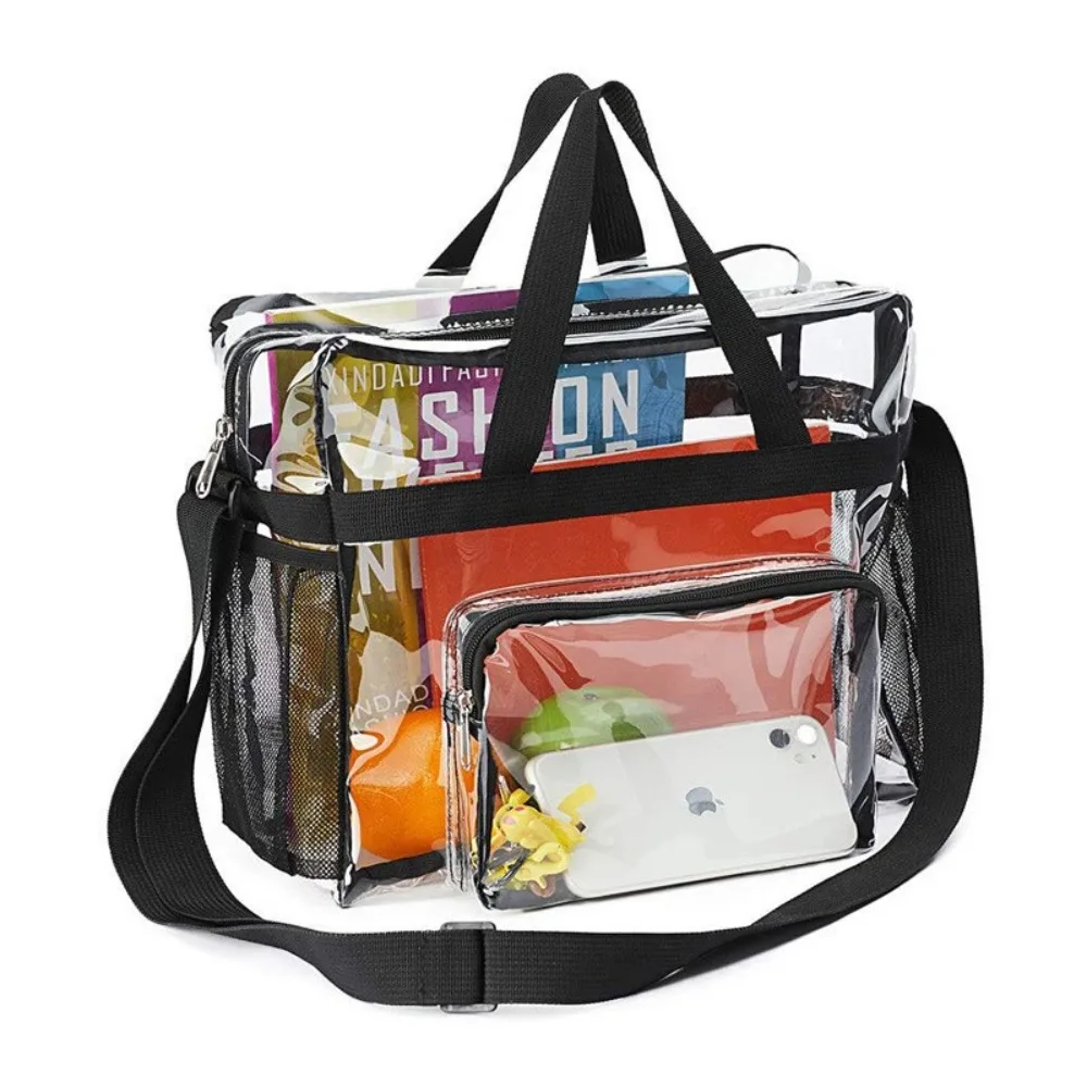 Transparent PVC Tote Bags Women Large Capacity Shoulder Bag Stadium Approved Men Portable Travel Clear Waterproof Handbags