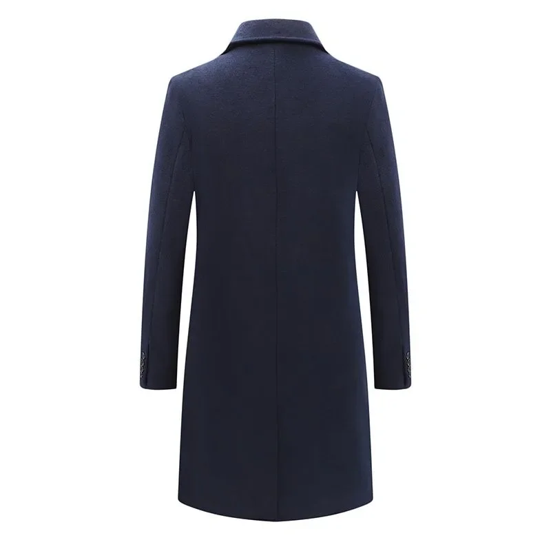 Men Wool Overcoat 2023 Winter New Plus Cotton Thicken Woolen Coat Mid-Length Fashion Casual Solid Color Cashmere Trench Outwear