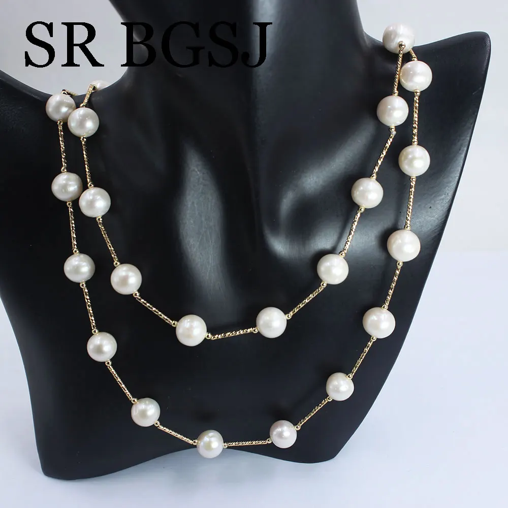 

11-12mm White Genuine Natural Freshwater Pearl Long Sweater Chains Necklace for Women Fashion Jewelry Gift 48"