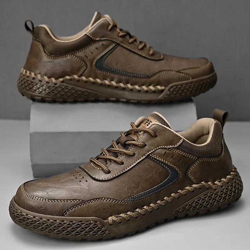 

Hot Selling Men's Genuine Leather Casual Shoes Europe America Thick Soled Outdoor Hiking Shoes Massage Soles Men's Sports Shoes