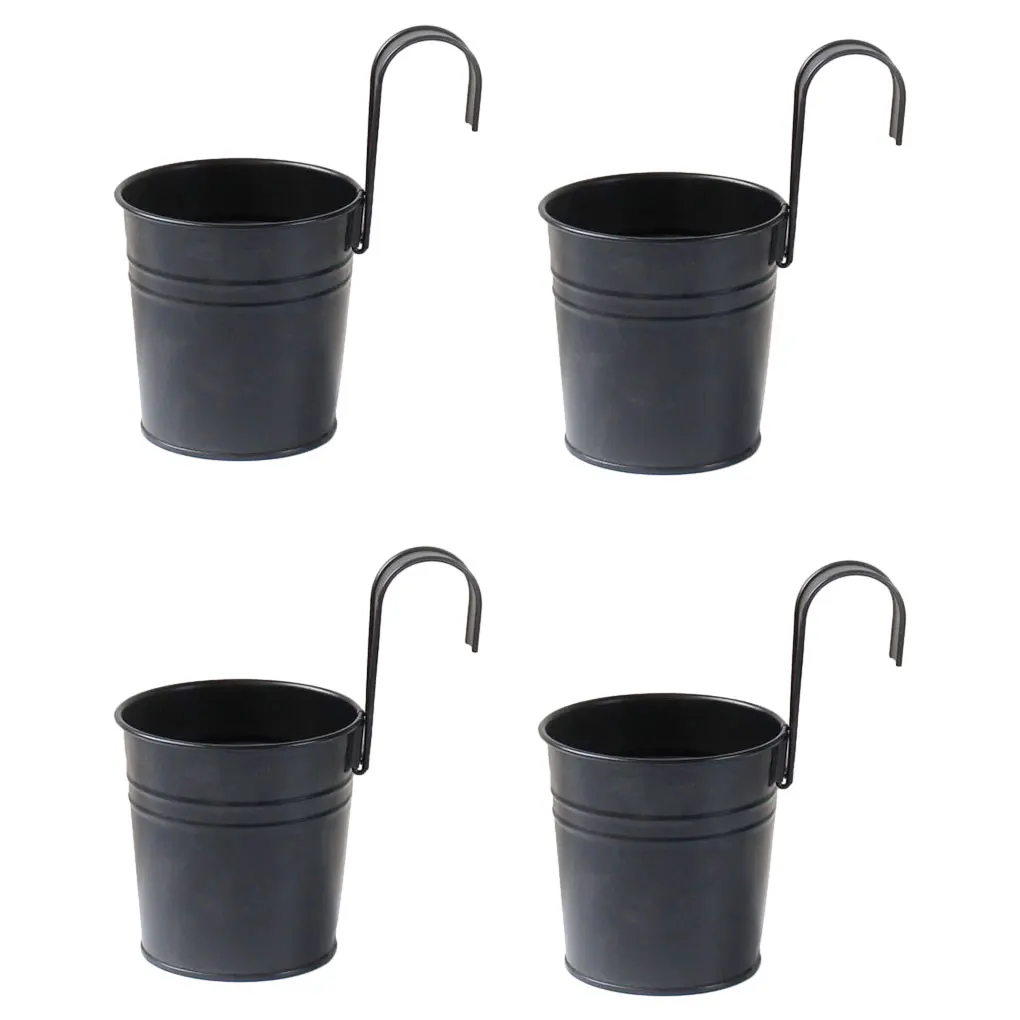 

4X Black Metal Hanging Flower Pots Storage Bucket Iron Plant Hanger Planter Succulent Mini Balcony Yard Garden