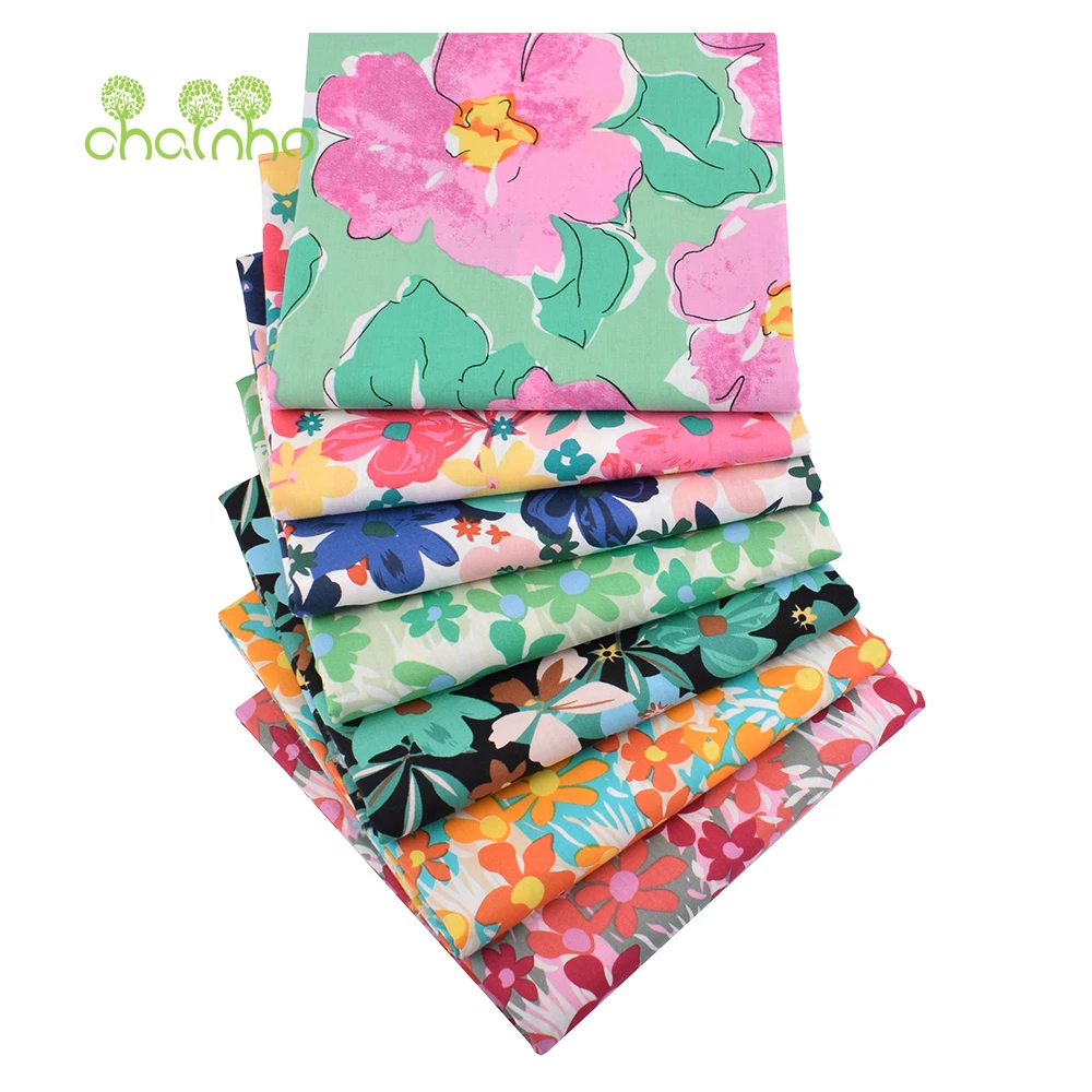 Chainho,Newest Flower Printed Plain Cotton Fabric,DIY Sewing Quilting Poplin Material For Baby  Children's Shirts,Skirts,Dresses