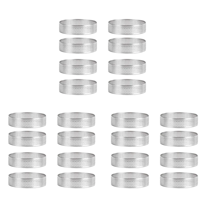 

24Pcs Stainless Steel Tart Ring, Heat-Resistant Perforated Cake Mousse Ring Round Double Rolled Tart Ring Metal Mold 6Cm