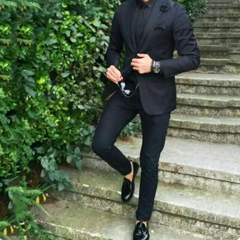 Black mens clothing for Wedding Groom suit Tuxedos Blazer Coat Pants Slim Fit Prom men suits Masculino Costume Homme