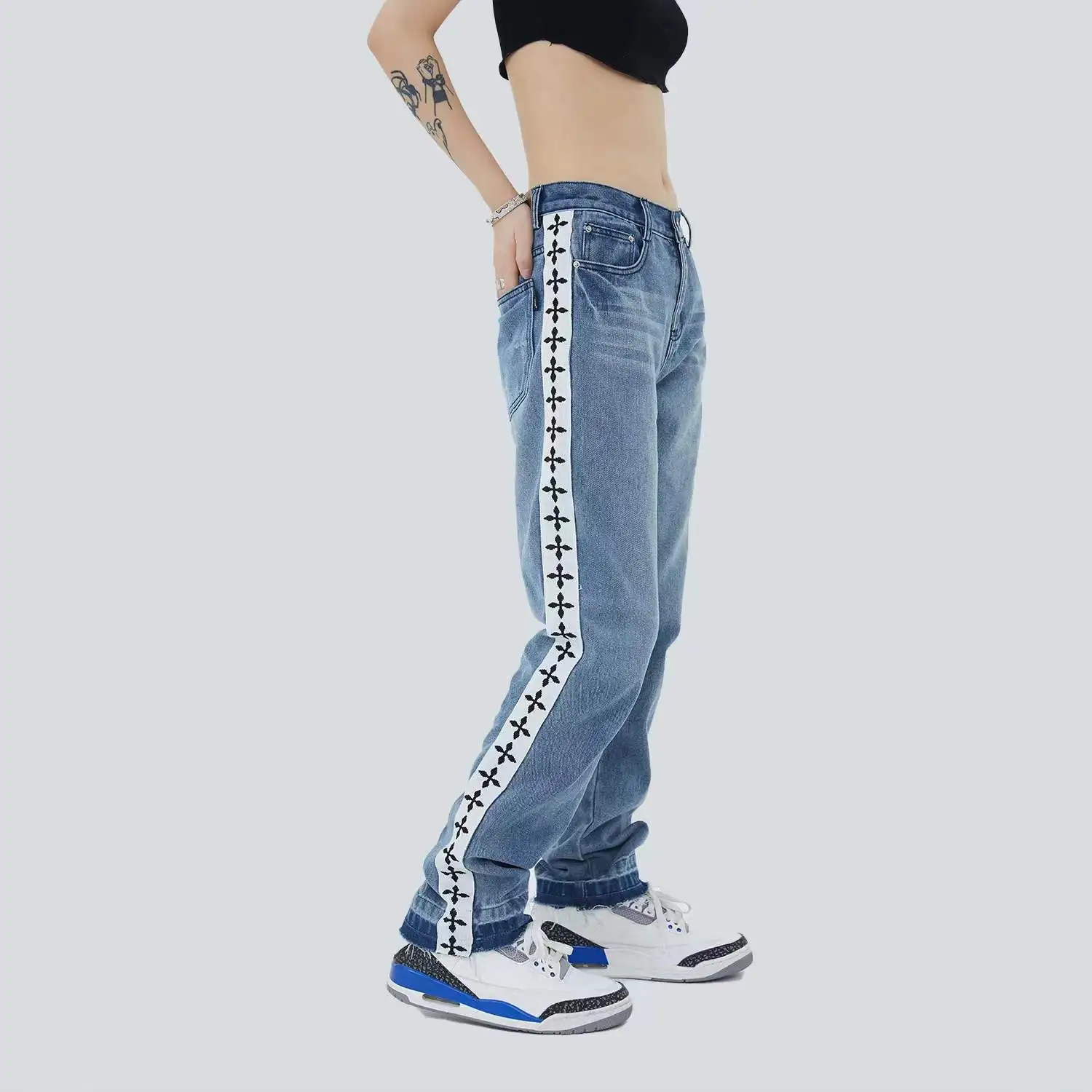 

Retro Street Wash Jeans Men's Webbing Fringed Trendy Pants