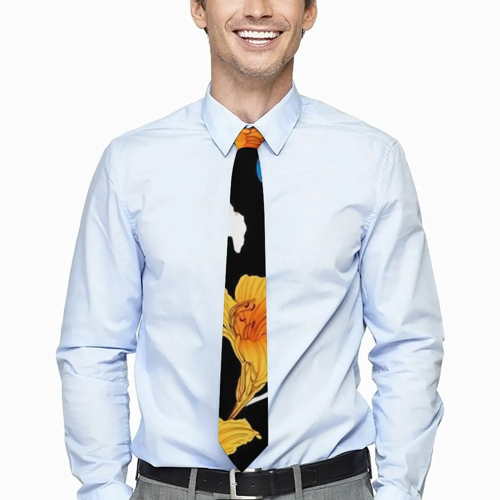 

Галстук с цветочным рисунком лилии, белый и оранжевый, для косплея, галстук для мужчин, винтажный крутой галстук с дизайнерским воротником высокого качества