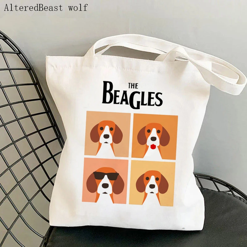 Women Shopper bag Beagle Dog Beach Sunset Kawaii Bag Harajuku Shopping Canvas Shopper Bag girl handbag Tote Shoulder Lady Bag