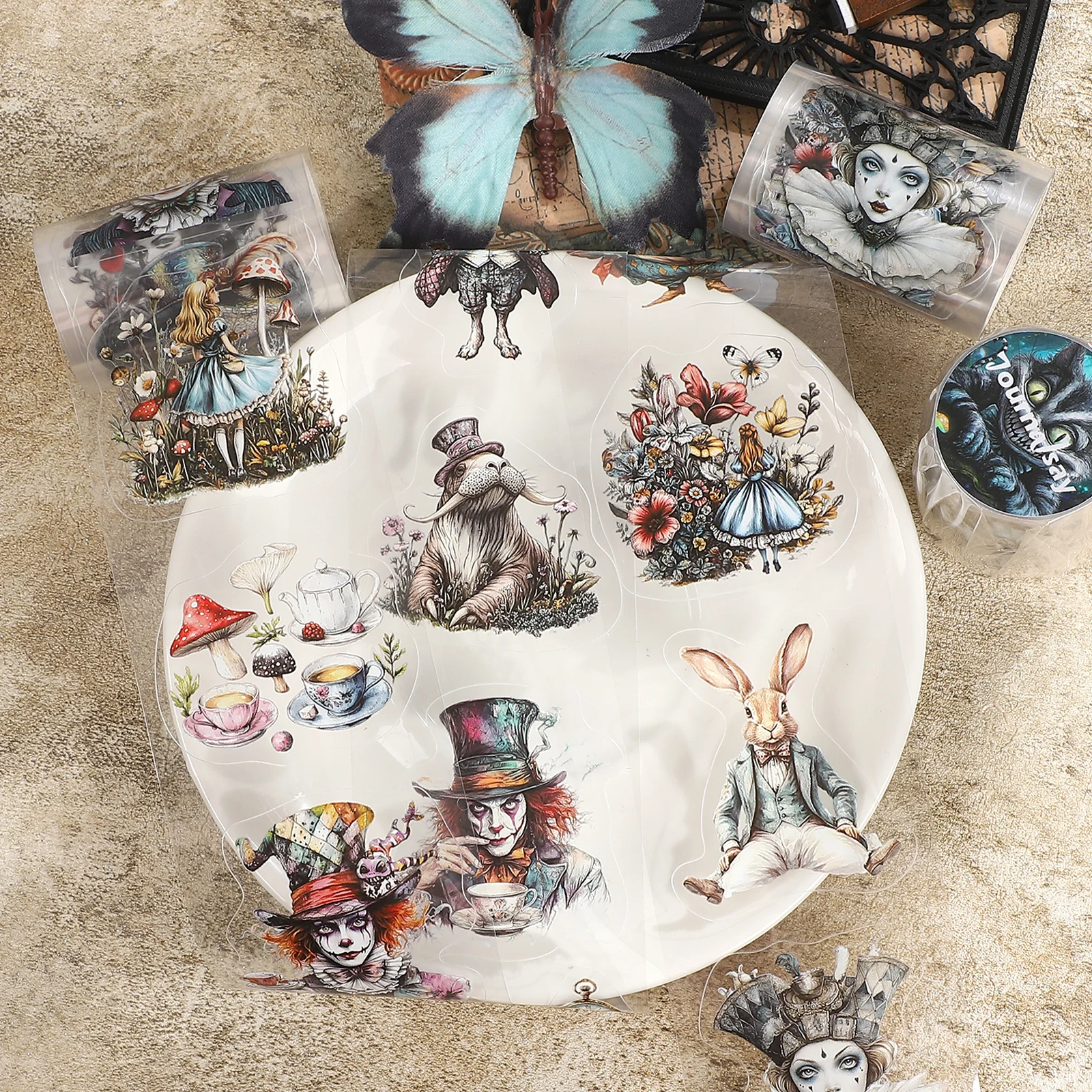60mm*200cm 빈티지 마법의 앨리스 월드 플라워 캐릭터 풍경 PET 테이프 크리에이티브 DIY 저널 재료 콜라주 문구