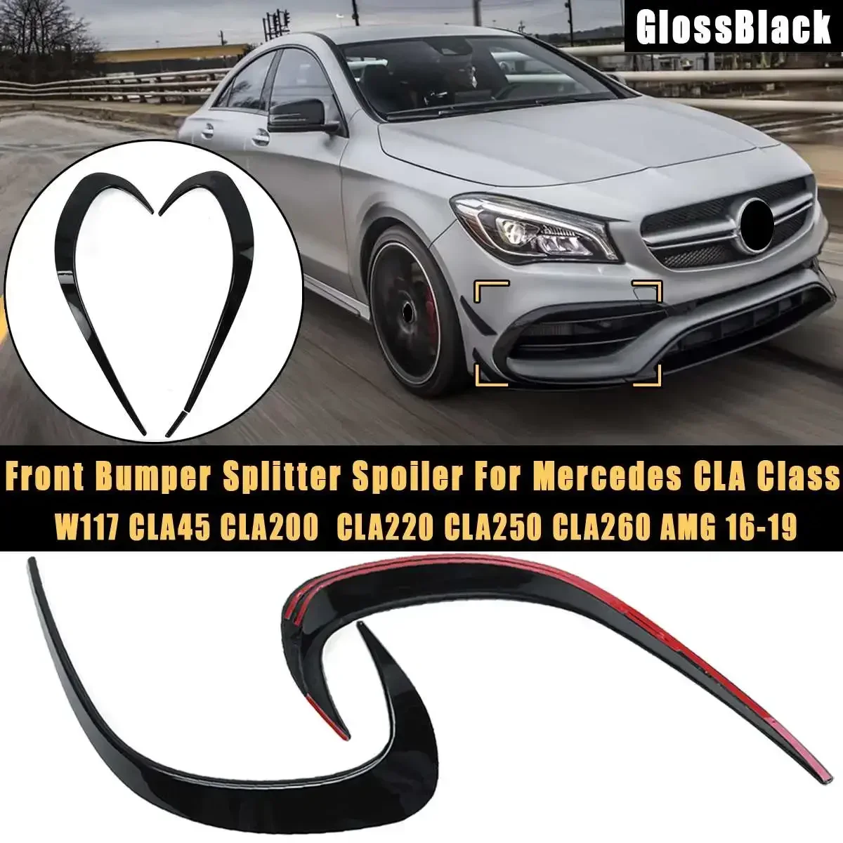 

Front Bumper Splitter Fog Light Canard For Mercedes CLA Class W117 CLA45 CLA200 CLA220 CLA250 CLA260 AMG 2016-2019 Body Kit