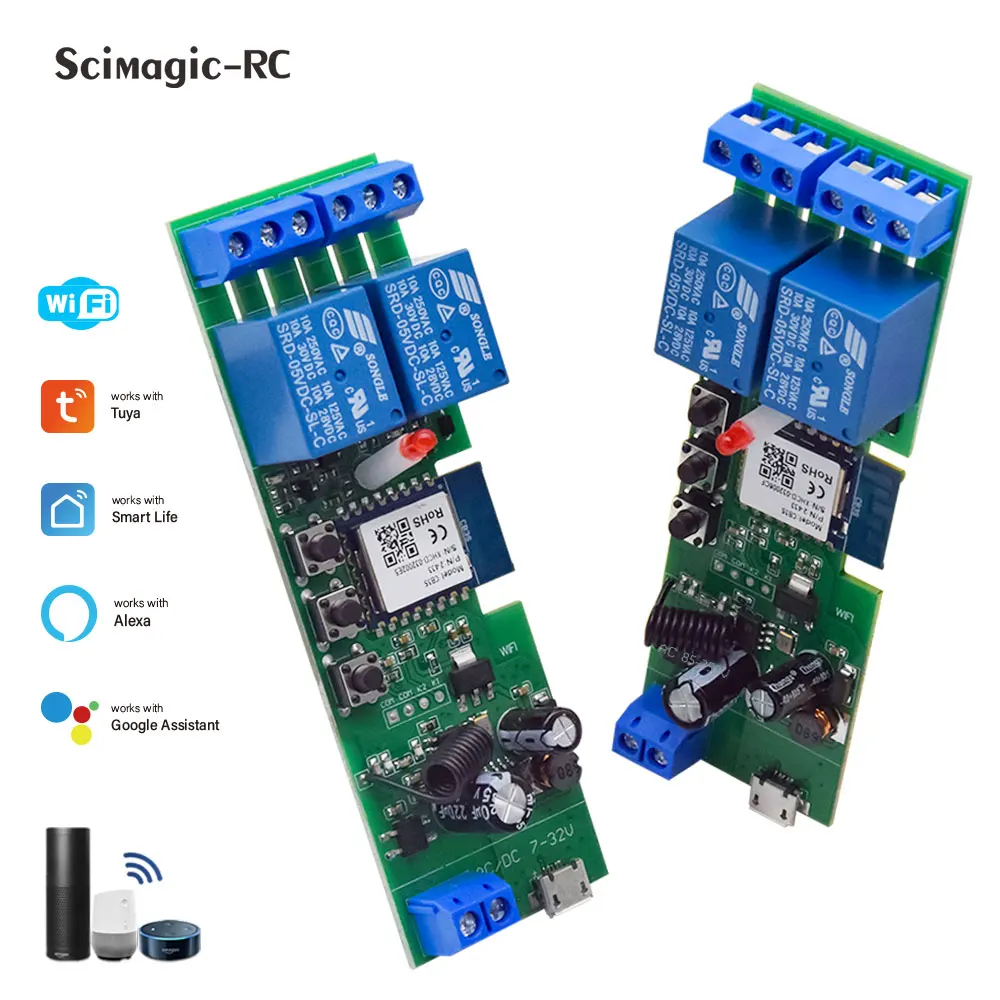 

Умный модуль переключателя Tuya, универсальный беспроводной пульт дистанционного управления с поддержкой Wi-Fi, 2 канала, 433 МГц, 7-32 В, 1-5 шт.