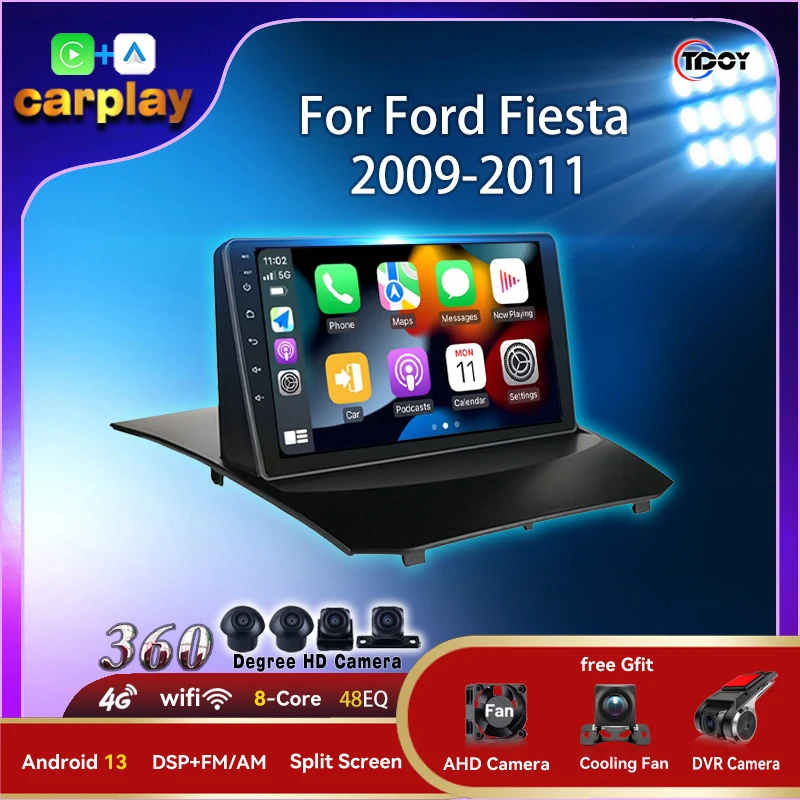 Carplay Android 13 Per Ford Fiesta 2009-2011 Multimedia Automotive Car Radio 8Core Wifi 4G Autoradio Car Video Dsp Car Subwoofer
