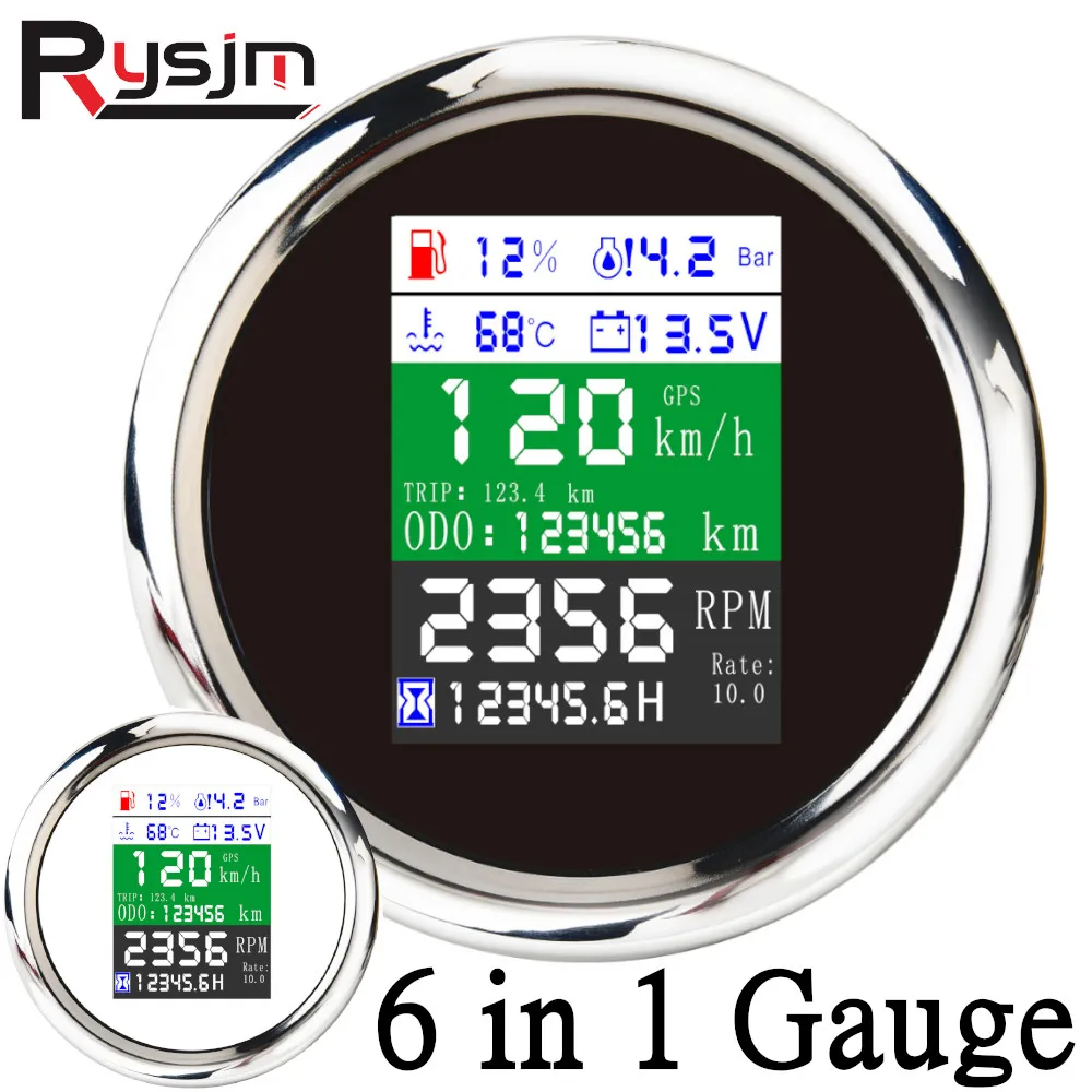 6 in 1 GPS Speedometer Tachometer Gauge speed gauges speed meter engine tachometer hour meter Fuel Level Water Temp Oil Press 0~10Bar Sensor Alarm Temp Fuel Sender for Car Boat Motor