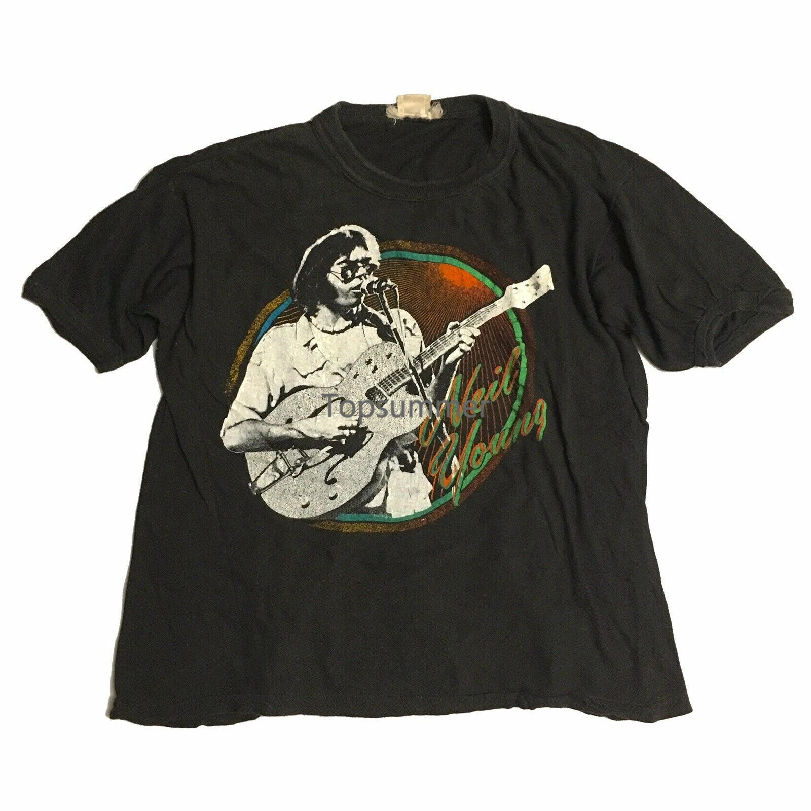 

Vintage 70S Neil Young T Shirt Rock Band Music Tee Men T Shirt 2019 Summer 100% Cotton