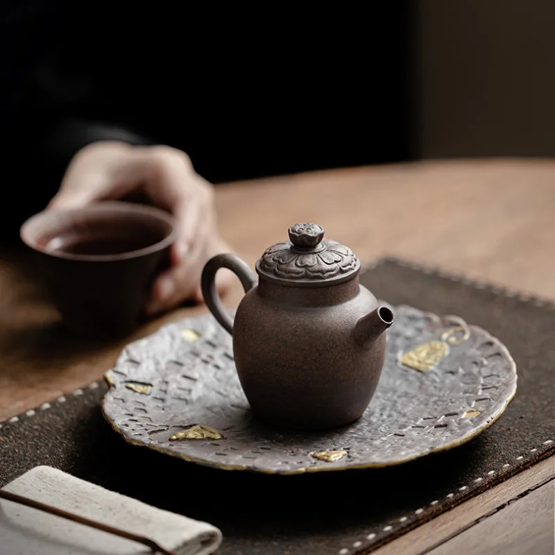 120ML Zen Coloful Lotus Old Rock Mud Teapot Handamde Coarse Pottery Pot Tea Maker Kettle Oolong Tea Cha Equipment Ornaments Gift