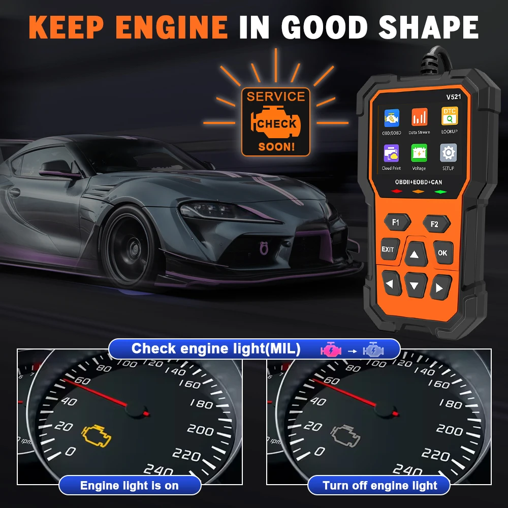 V521 OBD 2 Scanner Professional Auto Engine System Diagnostic Lifetime Free EOBD Code Reader Car Diagnostic Tool Upgrade OBDII 2