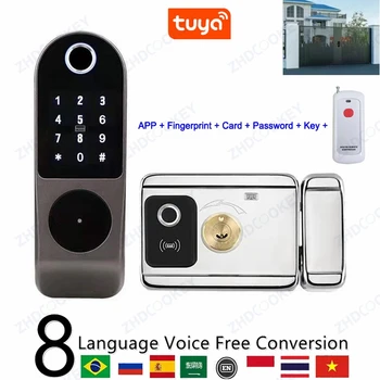 Tuya-와이파이 앱 원격 잠금 해제 키 입력 카드 코드, 지문 디지털 전자 잠금 림 스마트 도어 잠금, 집 정원 게이트