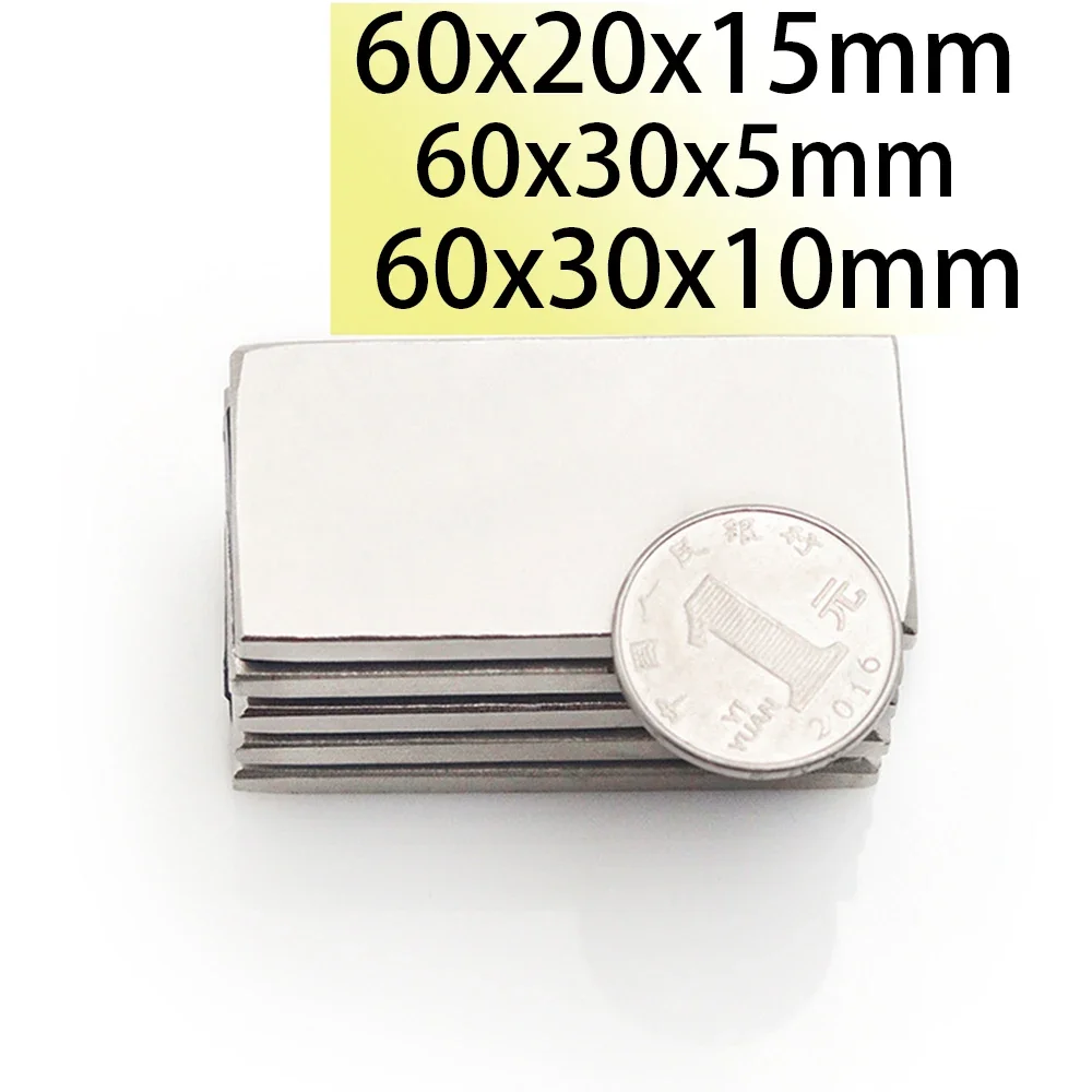 

n35 60x20x15 60x30x5mm 60x30x10mm Square Neodymium Bar Block Strong Magnets Rare Earth Magnets Search Magnetic iman Fridge