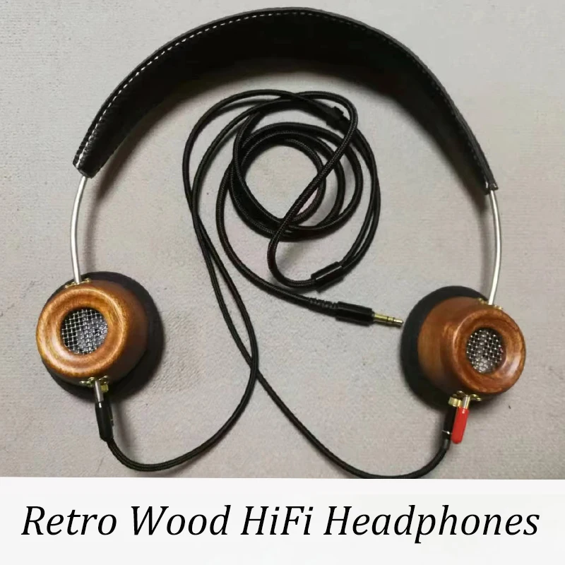 

HIFI Wooden Headphones Retro Over-ear Headsets High Resolution Music Earphones Handmade with 3.5mm Audio Cables for Audiophile