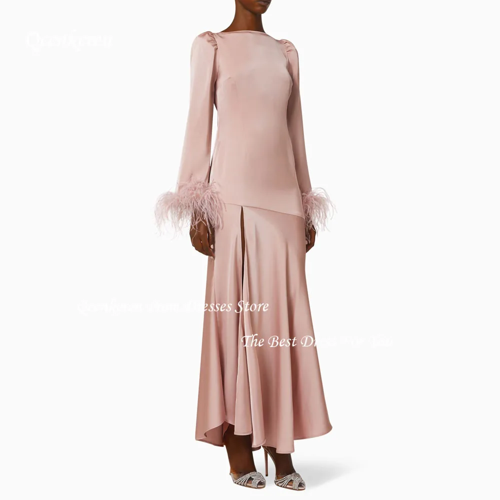 

Qcenkern, розовое вечернее платье с высоким воротом и длинным рукавом, 2023, женское официальное платье для особых случаев, платье-Русалка для свадьбы и вечеринки в саудовском стиле